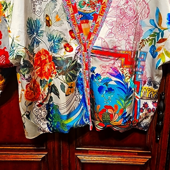 JOHNNY WAS DREAMER PRINT REVERSIBLE SILK  KIMONO W/EMBROIDERY SZ. MD! - Picture 6 of 16